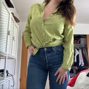 Light green linen button down vintage shirt